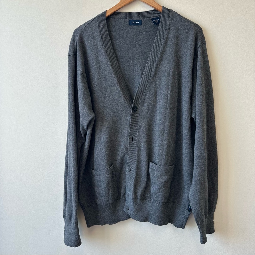 IZOD Men's Cotton Charcoal Cardigan Sweater